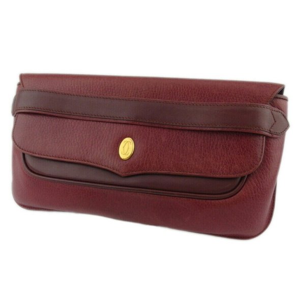 Cartier Clutch Bag Mastline Bordeaux Leather Auth Used